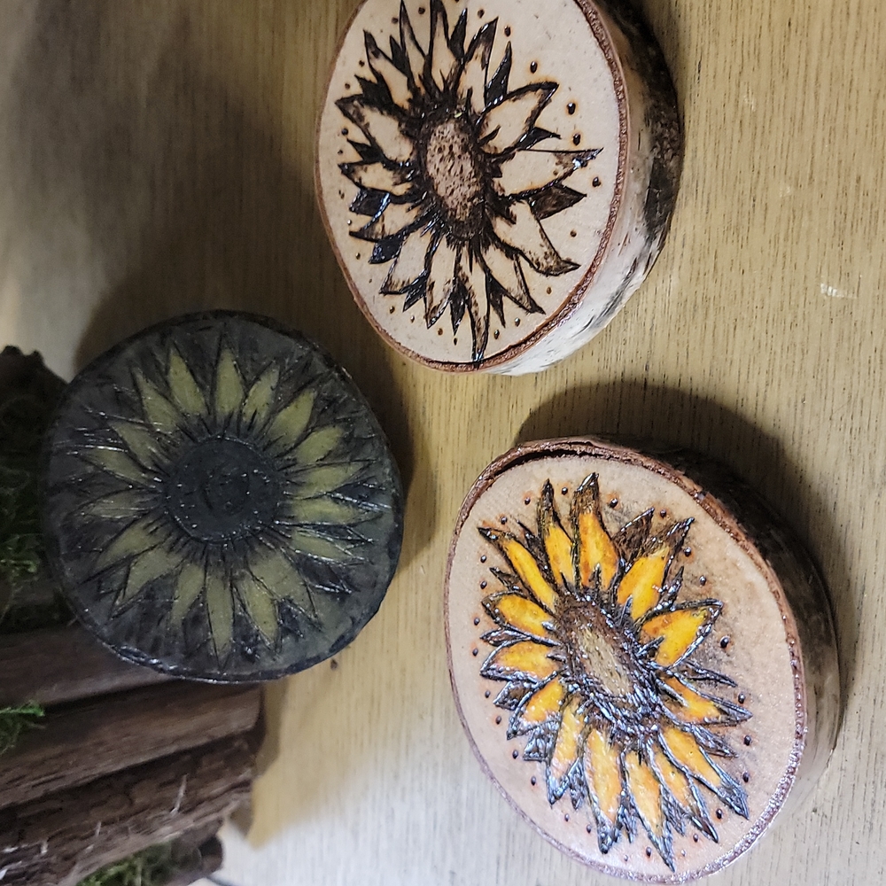 Wood Burned Sunflower Magnet